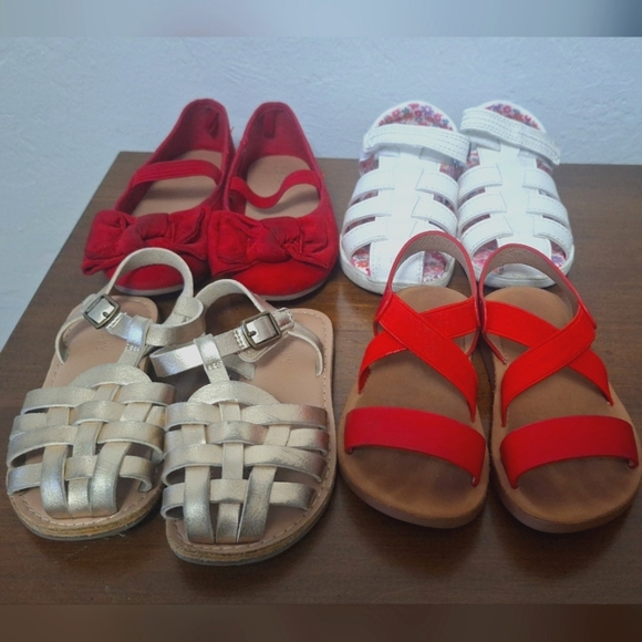 Lot Of 4 Red White Gold Toddler Baby Girls Sandals Shoes Size 7 - Picture 1 of 5